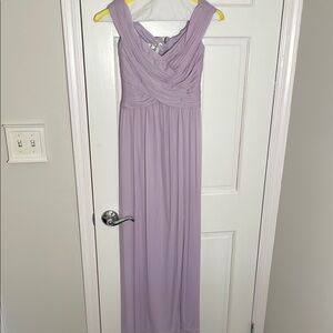 David's Bridal Purple Ruched Wrap Maxi Dress